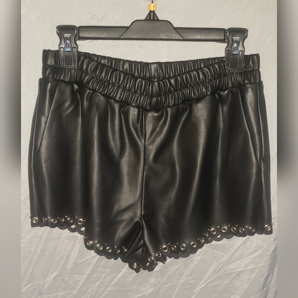 Black Polyurethane Shorts